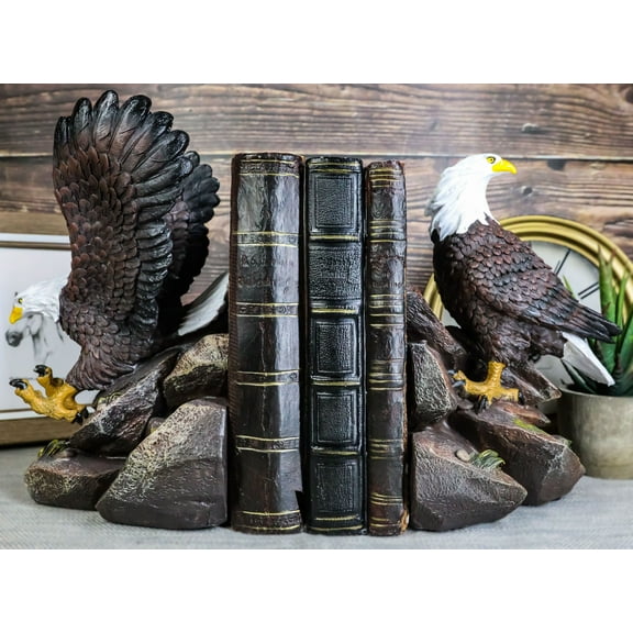 Patriotic Freedom End to End American Bald Eagles Bookends Pair Set Sculptures