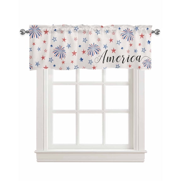 Patriotic Freedom Linen Curtain Valance for Bedroom/Bathroom/Kitchen/Office/Living/Dining Room Window,4th of July Memorial Day Stars Pocket Topper Drapes Decorative Cafe Drapery Panel 42"x18"