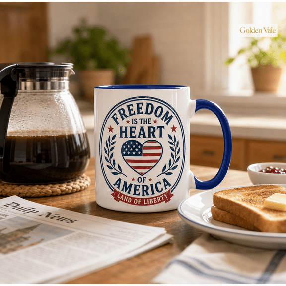 Patriotic Freedom Mug, Heart of America Coffee Cup for Liberty Gifts