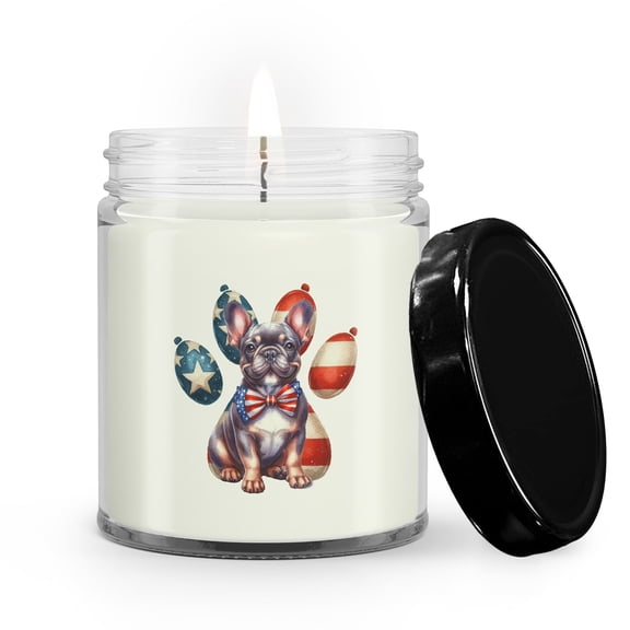 Patriotic French Bulldog 4th of July Independence Paws Soy Wax Candle Dog Lover Gifts 9oz White Birch & Black Pepper Candle - 02010