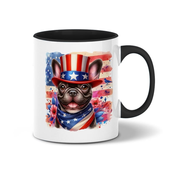 Patriotic French Bulldog Celebrates 4th of July 11oz Accent Two-tone Mug Dog Lover Gifts Coffee Tea Cup - 02009