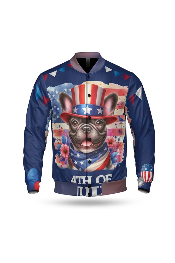 Patriotic French Bulldog Celebrates 4th of July All Over Print 3D Baseball Jacket Dog Lover Gifts Bomber Jacket Softball - 02009