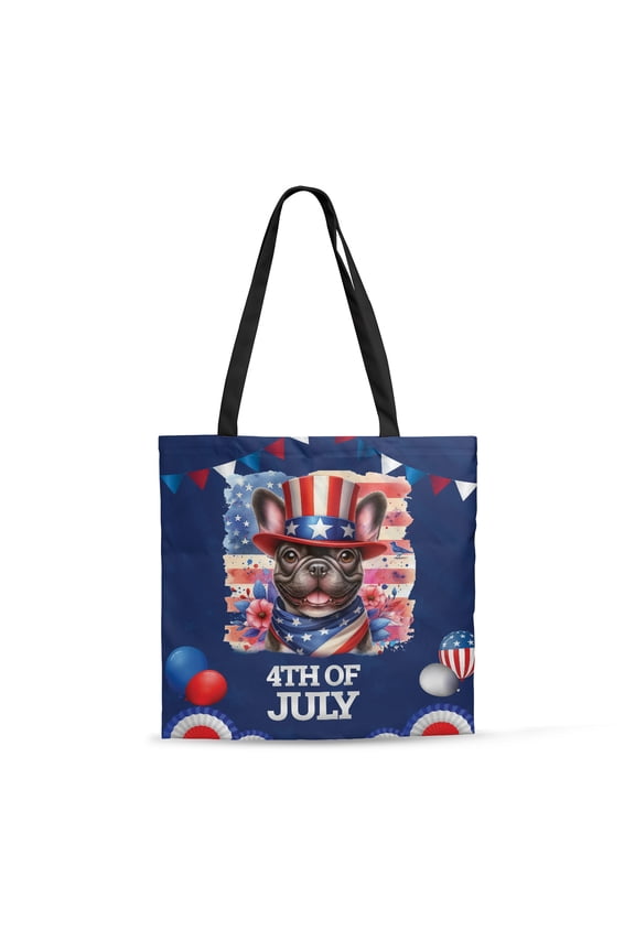 Patriotic French Bulldog Celebrates 4th of July All Over Print 3D Canvas Tote Bag Dog Lover Gifts Reusable Handbag - 02009