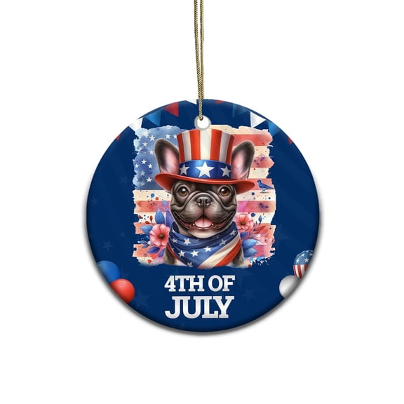 Patriotic French Bulldog Celebrates 4th of July Ceramic Round Ornament Dog Lover Gifts Home Tree Decor - 02009