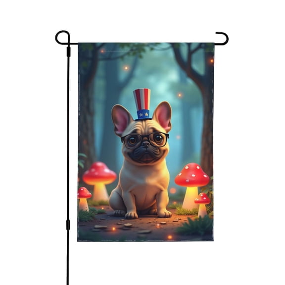 Patriotic French Bulldog Garden Flag 12x18 Inch Double Sided – Cute Dog In Uncle Sam Hat & Glasses Welcome Yard Decoration For Outdoor Lawn & Patio