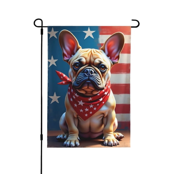 Patriotic French Bulldog Garden Flag Double Sided 12x18 Inch Summer Outdoor Yard Flag American Flag Decor Independence Day Decoration Festive House Banner
