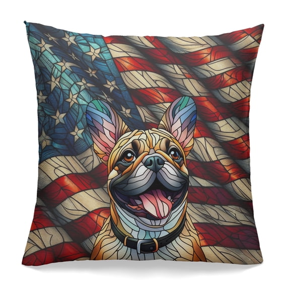 Patriotic French Bulldog Stained Glass Portrait American Flag Pillowcase Double Sided Dog Lover Gifts Pillow Case Covers - 01010