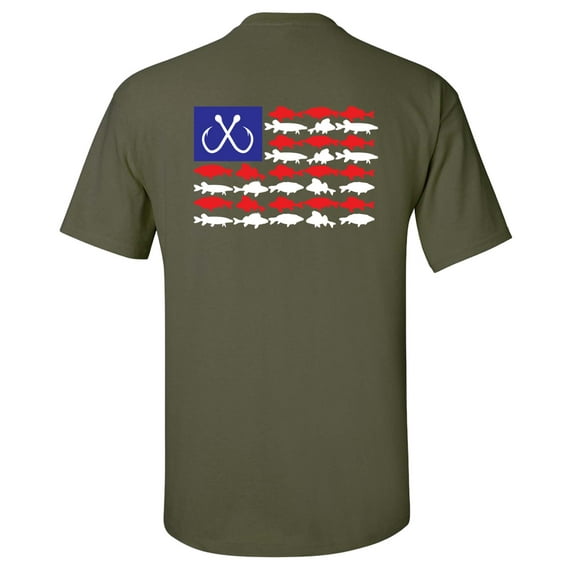 Patriotic Freshwater Fish American Flag USA Fresh Water Fishing Outdoors Men's Short Sleeve T-shirt-Military-4xl