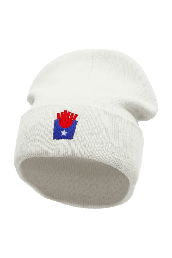 Patriotic Fries Embroidered 12 inch Acrylic Blank Cuff Long Beanie - White OSFM