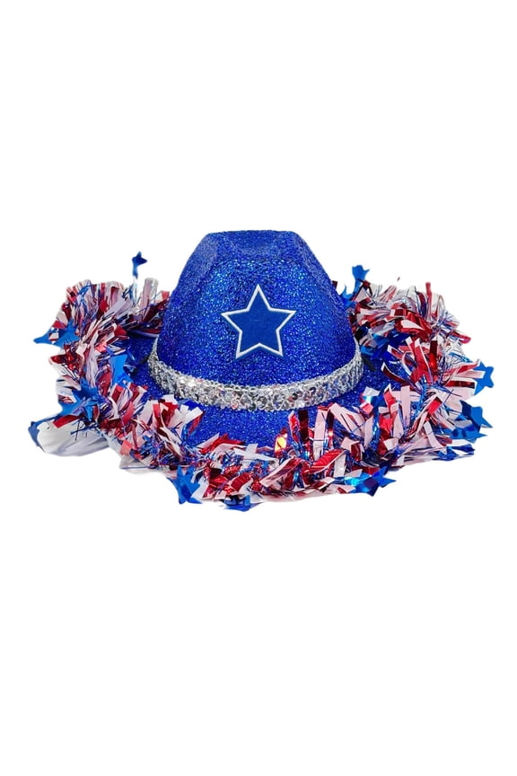 Patriotic Fringe Cowboy Hat, 4th of July Polyester Party Hat Unisex Festival Western Hat, Independence Day Red White Blue Decorative Costume Hat