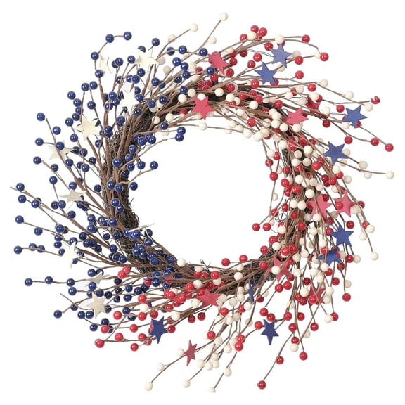 Patriotic Front Door Wreath 22 Inch America Patriotic Flag Wreath 4th of July Wreath Memorial Day Wreath Summer Front Door Wreath Flower Farmhouse Grapevine Wreath Pip Berry Blossom Cluster Decor