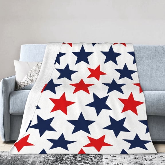 Patriotic Fuzzy Blanket Red Blue Star Throw Blanket 4th of July Soft Cozy Flannel Blankets for Home Bed Sofa Couch Chair 50x40