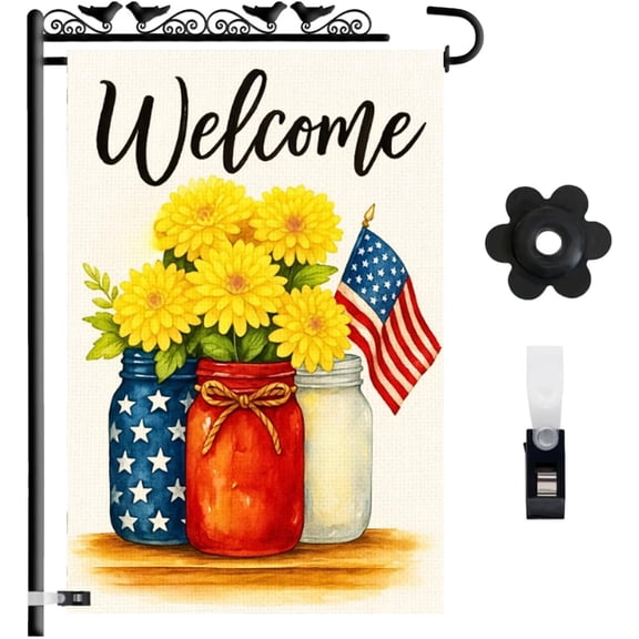 Patriotic Garden Flag 12x18 Burlap Double Sided American Flag Outdoor Yard Dcor, Fade Resistant Weatherproof Seasonal Garden Flag