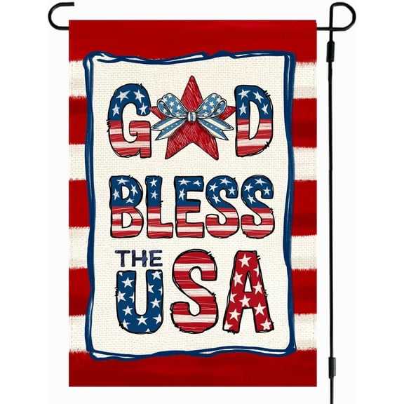 Patriotic Garden Flag 12x18 Inch Double Sided Red White and Blue God Bless USA Welcome Outdoor Small Yard Lawn Decoration