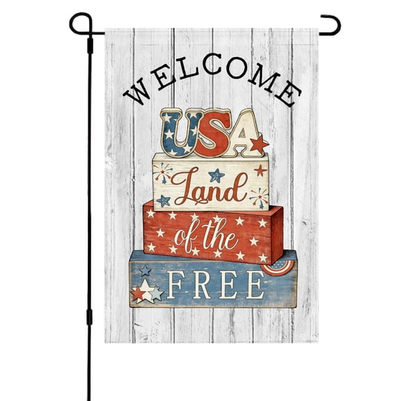 Patriotic Garden Flag 12x18, USA Land of the Free American Yard Flag, Double Sided Rustic Wood Decor, Housewarming Gift for New Homeowners, Patriotic Gifts for Men/Women/Veterans, July 4th Decor