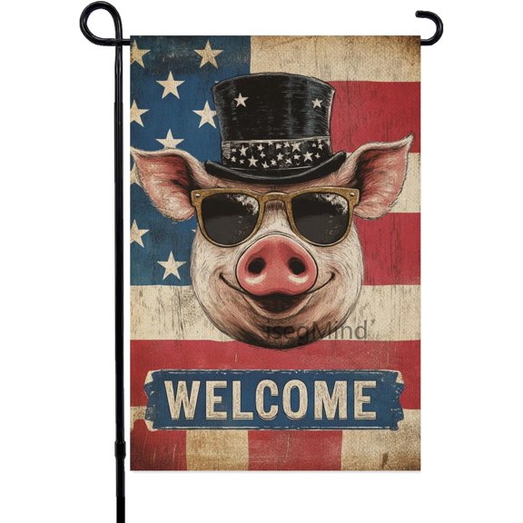 Patriotic Garden Flag 4th of July Pig Garden Flag 12x18 Inch Double Sided Outside, Memorial Day Welcome Yard Flag Outdoor Decoration (7652)