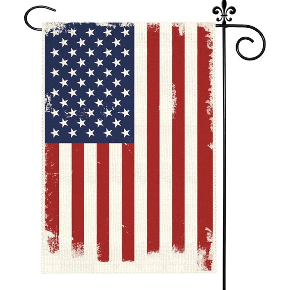 Patriotic Garden Flag Double Sided 12x18 Inch Outdoor Independence Day Yard Decoration in Red and Blue