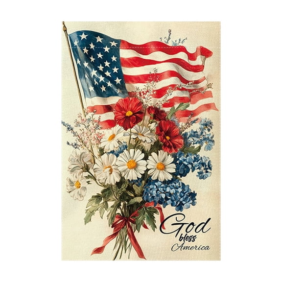 Patriotic Garden Flag - Double Sided 12x18 Inch-Red White Blue Floral American Yard Flag for Outdoor Decor, 4th of July Independence Day Memorial Day Celebration, Welcome Flower Banner, C