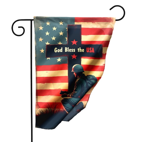 Patriotic Garden Flag God Bless The USA Double Sided Printed American Flag Design Outdoor Decorative Polyester House Yard Banner 12.5 x 18 Inch for Memorial Day 4th of July Veterans Day#23221