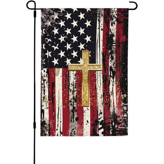 Patriotic Garden Flag Vertical 12x18 Inch Small Yard American Flag Cross Flag Yard Seasonal Holiday Outdoor Decor