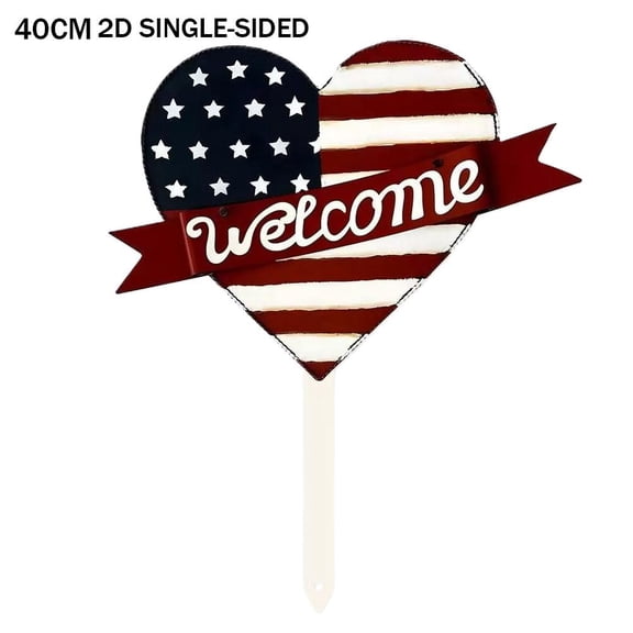 Patriotic Garden Stakes, Eagle Yard Decor, American Flag Metal Sign, 2D Iron USA Flag Outdoor Art for Independence Day Veterans Day Memorial