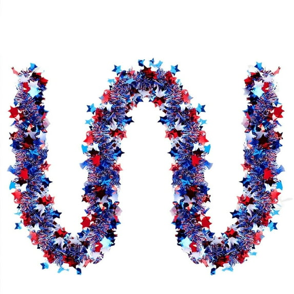 Patriotic Garland for Independence Day and Celebration – Bright Shiny Hanging Decorations, Festive Red White Blue Foil Banners, Perfect for Parties, Memorial Day, Holidays, and Events