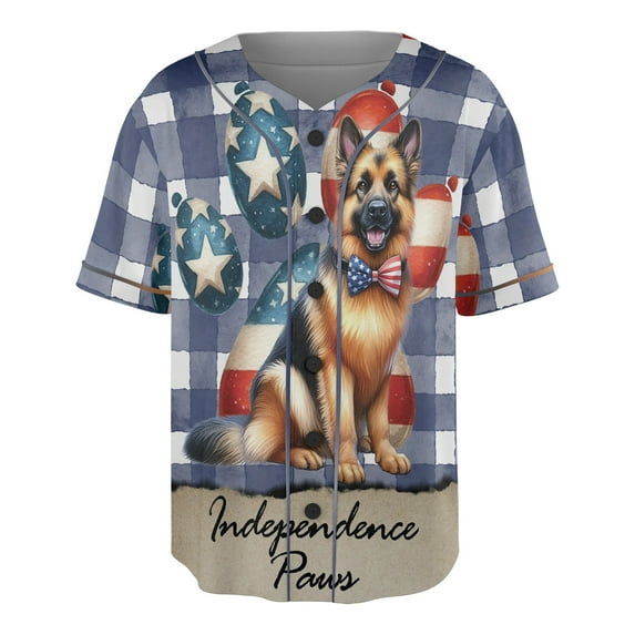 Patriotic German Shepherd 4th of July Independence Paws All Over Print 3D Baseball Shirt Alsatian Dog Lover Gifts Softball Sport - 02010