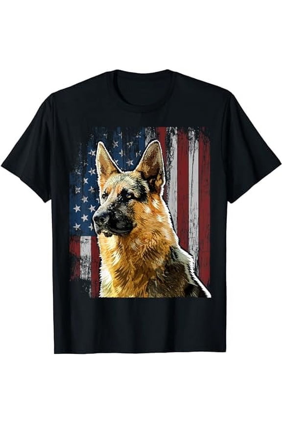 Patriotic German Shepherd American Flag Dog Gift Men Women T-Shirt
