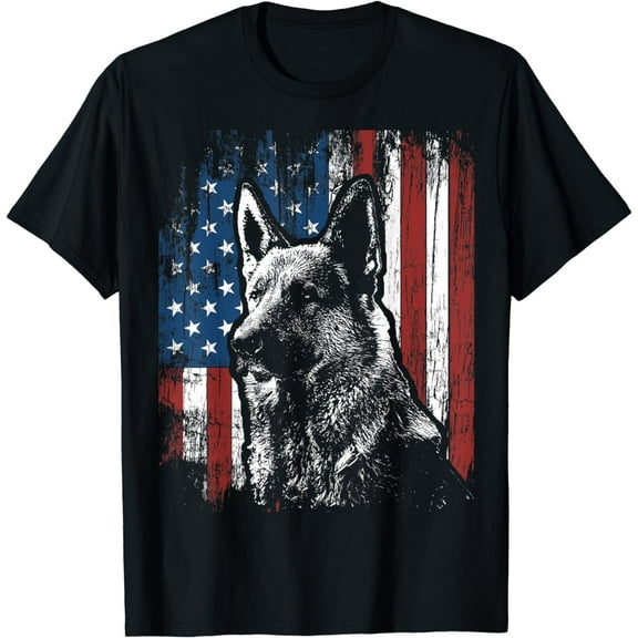 Patriotic German Shepherd American Flag Dog Gift Men Women T-Shirt