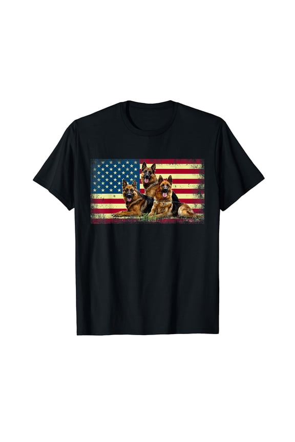 Patriotic German Shepherd American Flag T-Shirt For Dog Lover Gift