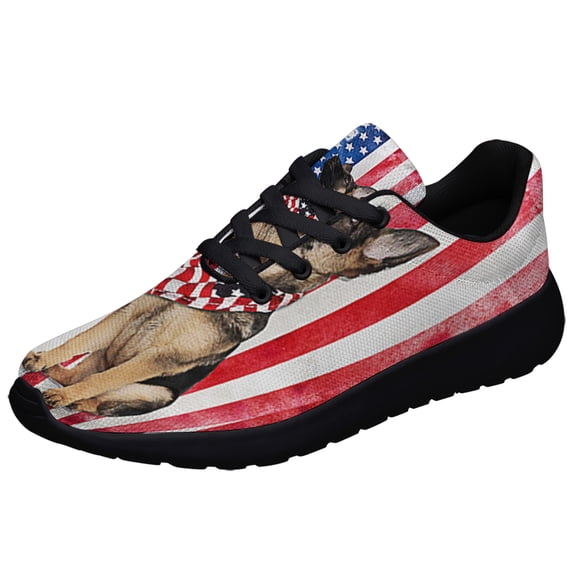 Patriotic German Shepherd ChriStan Cross American flag Shoes Sneakers Black Size 11.5