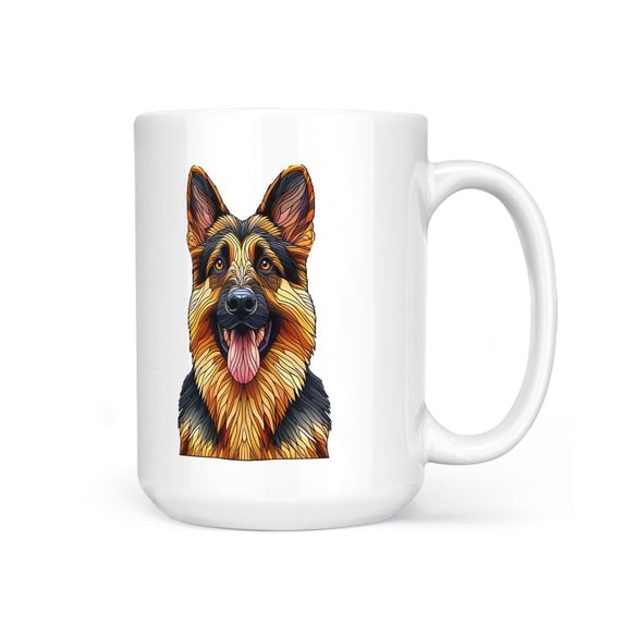 Patriotic German Shepherd Stained Glass Portrait American Flag Mug Alsatian Dog Lover Gifts Coffee Tea Cup - 01010