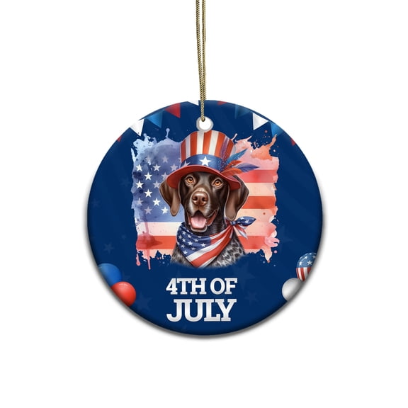 Patriotic German Shorthaired Pointer Celebrates 4th of July Ceramic Round Ornament GSP Lover Dog Gift Home Tree Decor - 02009