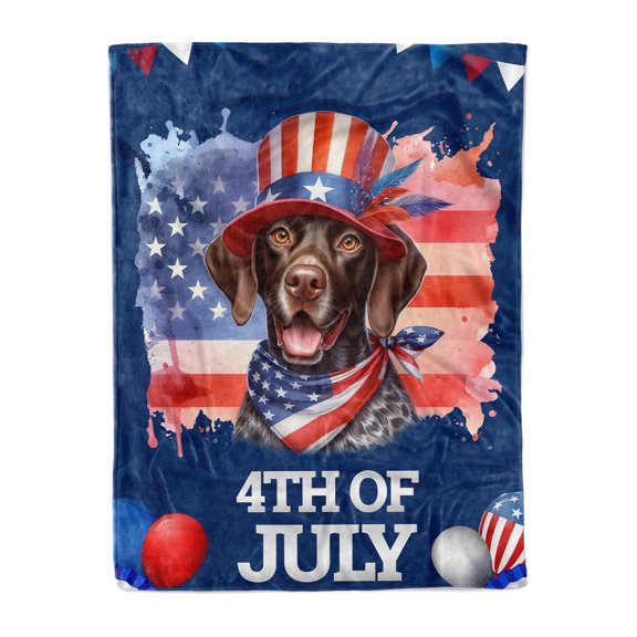Patriotic German Shorthaired Pointer Celebrates 4th of July Cozy Fleece Blanket GSP Lover Dog Gift Warm Soft Throw Blanket - 02009