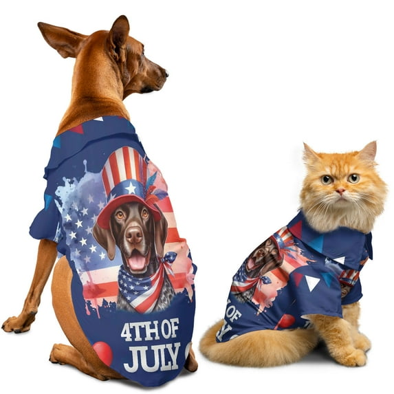 Patriotic German Shorthaired Pointer Celebrates 4th of July Hawaiian Summer Shirt for Small Medium Large Dog Cat GSP Lover Dog Gift - 02009