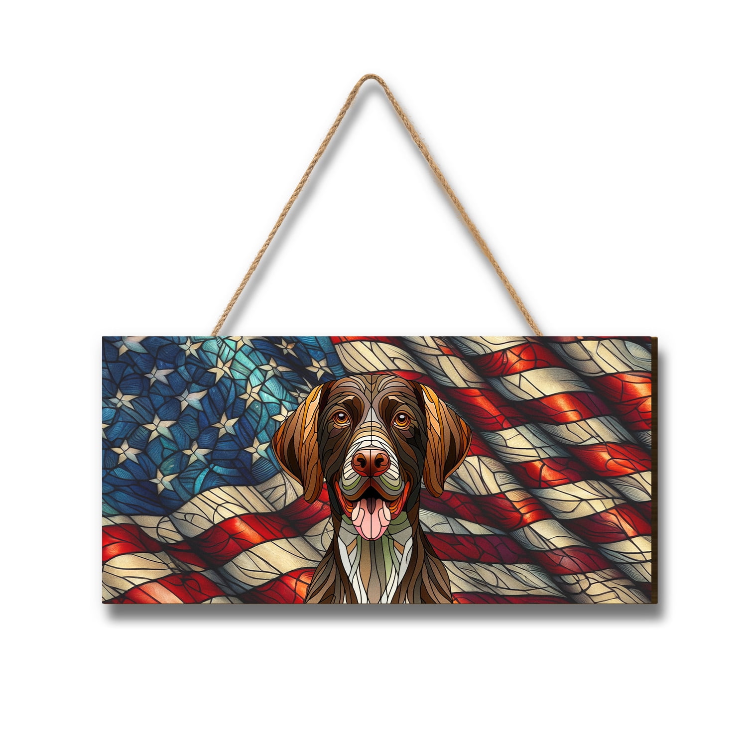Patriotic German Shorthaired Pointer Stained Glass Portrait American ...