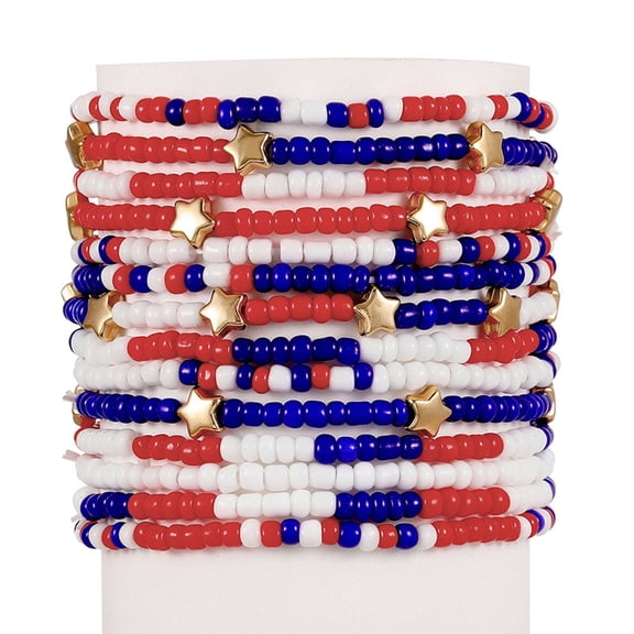 Patriotic Glass Beaded Stretch Bracelets, 4th of july Decor, Rhinestone Flag Charm Patriotic Wearable Accessories, US 250 Decor for Parade Outfits, Neighborhood Block Parties Events