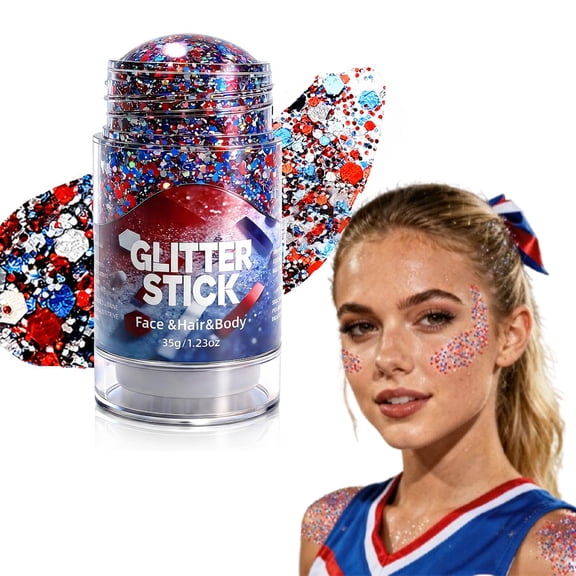 Patriotic Glitter Stick, Red White Blue Body Hair Sparkle, USA Flag Glitter for Summer (Blue)