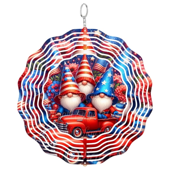 Patriotic Gnome Americana 3D Wind Spinner Stainless Steel Kinetic Art Fourth Of July Decor