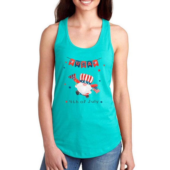 Patriotic Gnome W Flags Racerback Tank Women - Women Racer Back, Large