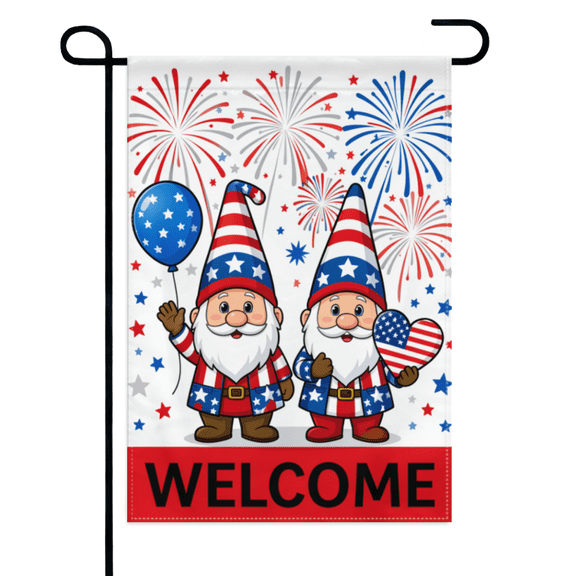 Patriotic Gnomes Garden Flag 12×18in Double Sided USA Flag Balloon 4th of July Holiday UV Protected Fade Resistant Weatherproof Decor For Outdoor Porch Lawn Patio Yard Home