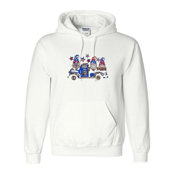 Patriotic Gnomes Truck 4th July USA, Cute Gift, Holiday, Whimsical, Fun Art Hoodie Unisex, up to 5XL