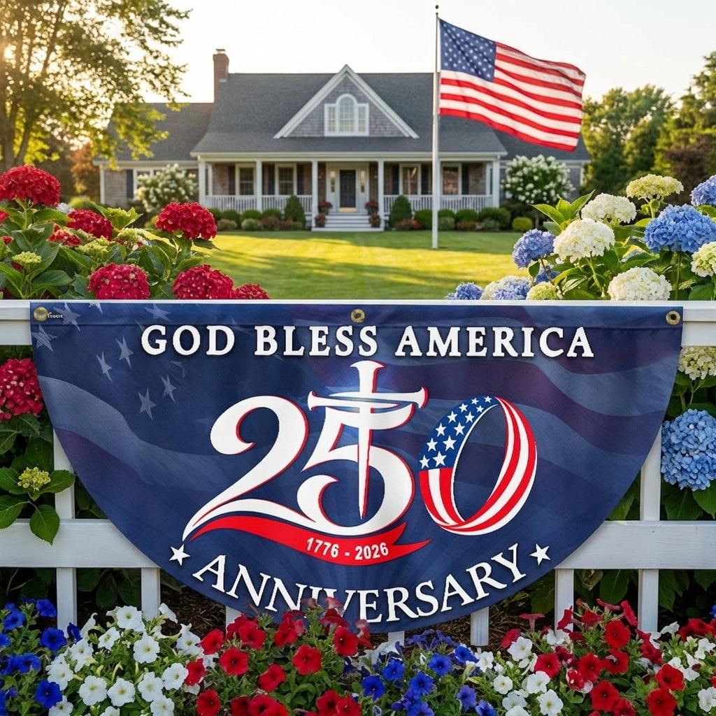 Patriotic God Bless America 1776 2026 250 Years Fan Flag 18x36in