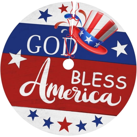 Patriotic God Bless America July 4th 36 Inch Christmas Tree Skirt Carpet Mat Funny Party Decor Supplies for Xmas Halloween Decorations Occasion
