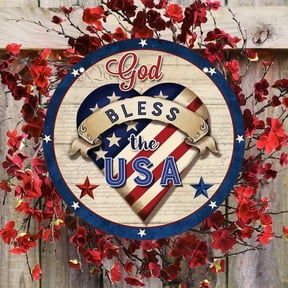 Patriotic God Bless America USA 4th of July, Independence Day, Veteran Day, Floral Deco Mesh Front Door Wreath, Memorial Day, Labor Day, Military, Indoor Outdoor, Porch Patio Decoration, Wreath Sign
