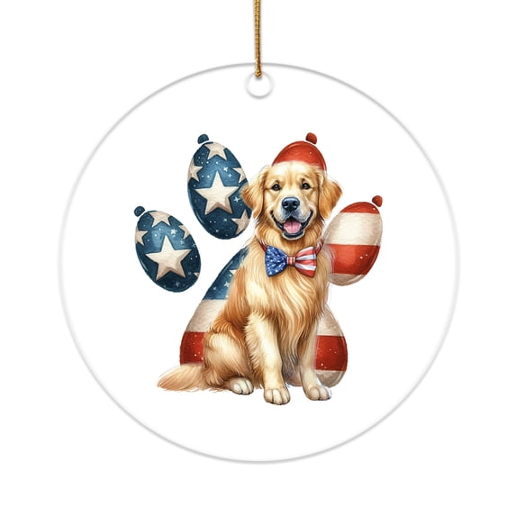 Patriotic Golden Retriever 4th of July Independence Paws Acrylic Round Ornament Goldens Dog Lover Gifts Idea Home Tree Decor - 02010