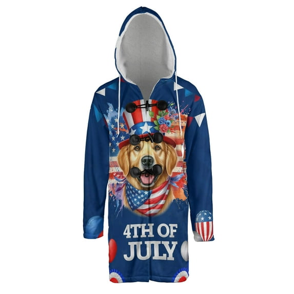 Patriotic Golden Retriever Celebrates 4th of July All Over Print 3D Hooded Duffle Toggle Coat Goldens Dog Lover Gifts Idea - 02009