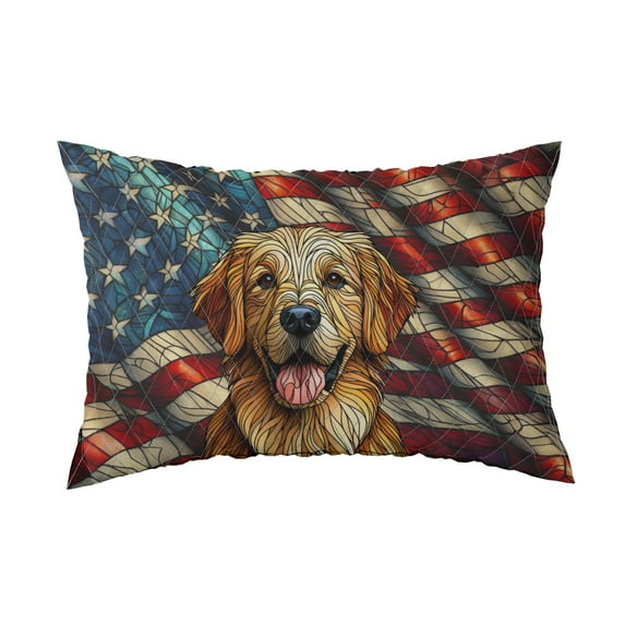 Patriotic Golden Retriever Stained Glass Portrait American Flag Quilt Pillowcase Goldens Dog Lover Gifts Idea Throw Pillow Cover Bed Home Decor - 01010