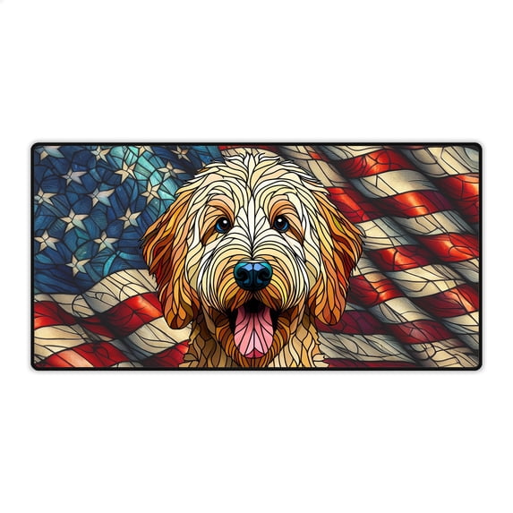 Patriotic Goldendoodle Stained Glass Portrait American Flag Desk Mat Full Keyboard Mouse Pad Doodle Dog Lover Gifts Idea Large Mousepad - 01010