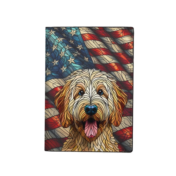 Patriotic Goldendoodle Stained Glass Portrait American Flag Travel Passport Wallet Doodle Dog Lover Gifts Idea PU Leather Passport Holder Cover - 01010